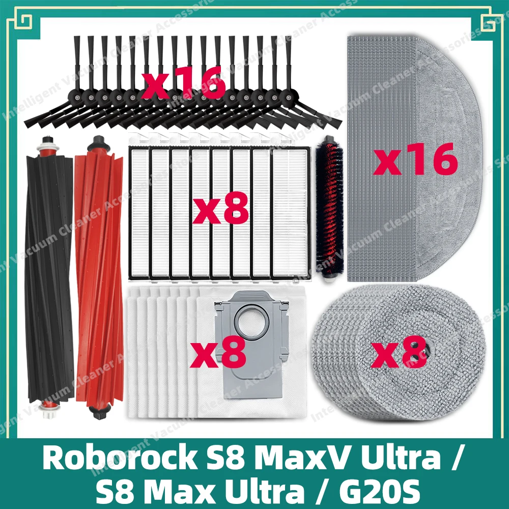 Compatible For Roborock S8 MaxV Ultra / S8 Max Ultra / G20s Main Side Brush Mop Cloth Hepa Filter Dust bag Accessories Parts