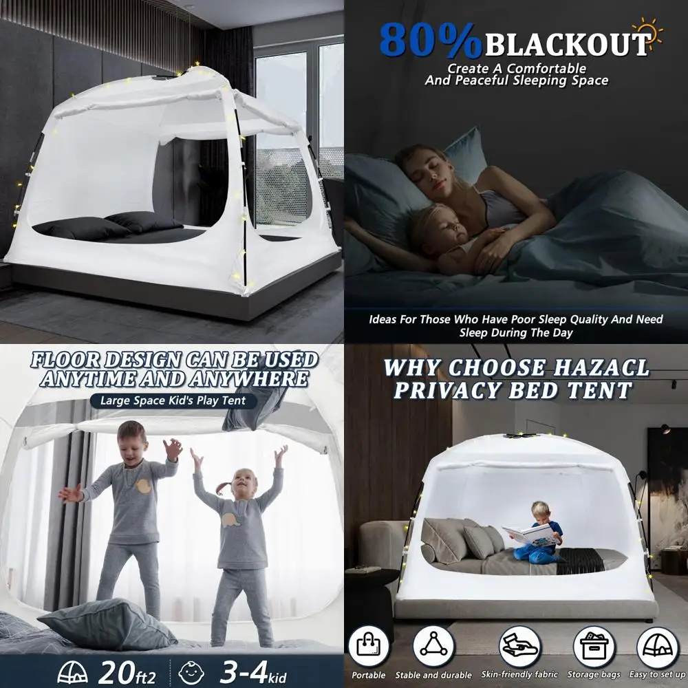 

Family-Sized Canopy Tents: 80% Blackout, Twin to King, with Starry Lights for Kids & Adults Indoor Sleeping