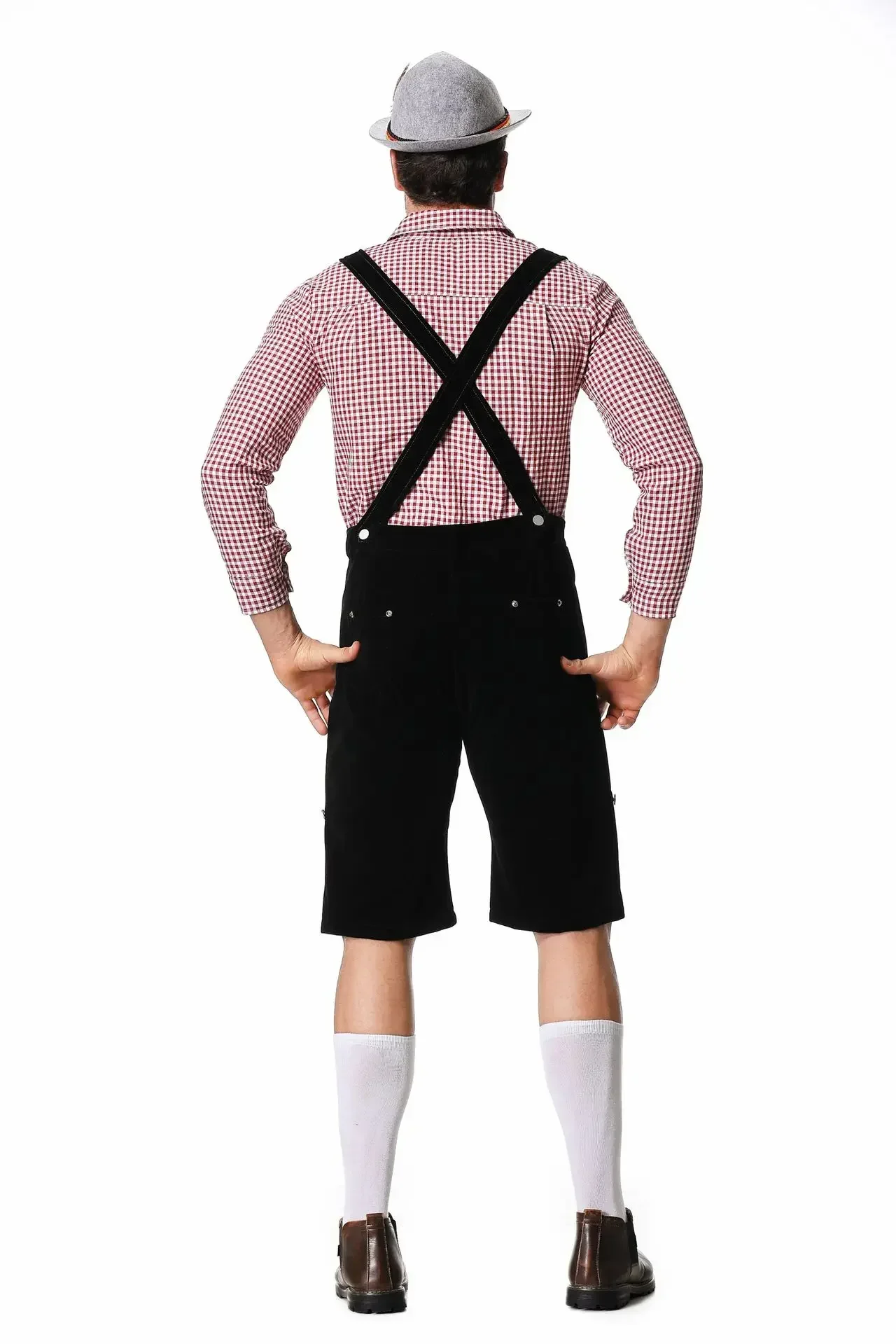 M-XXL Uomo Bavarese Oktoberfest Lederhosen Costume per Cosplay Festival della birra tedesca Bretelle Pagliaccetti Camicia Cappello Set Outfit