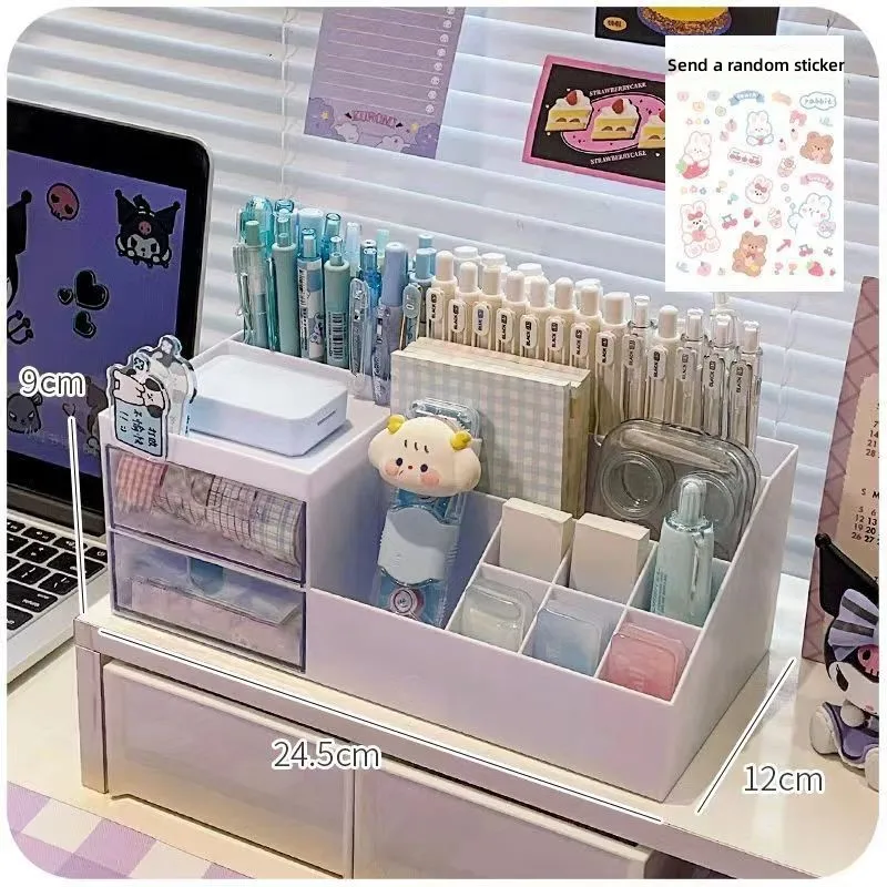 Large capacity Pen Holder Storage Box Organizer Student Drawer-type Desktop Girl Stationery Nine Grids Desk Storage Box Kawaii