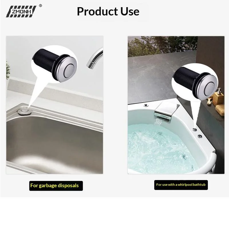 

[H]Pneumatic Switch Massage Bathtub Starter Accessories Stainless Steel Button Extended Air Switch For Kitchen Waste Disposer