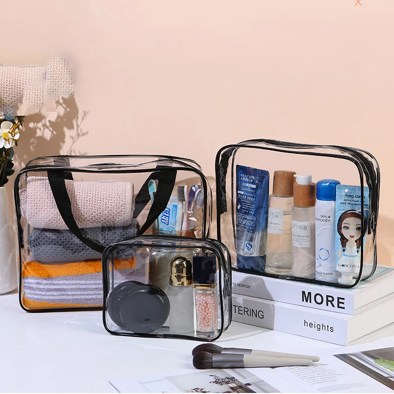 3Pcs Clear Toiletry Bags Travel Makeup Pouch Cosmetic Organizer Women Travel Tote PVC Transparent Bags Bathroom Wash Bag New