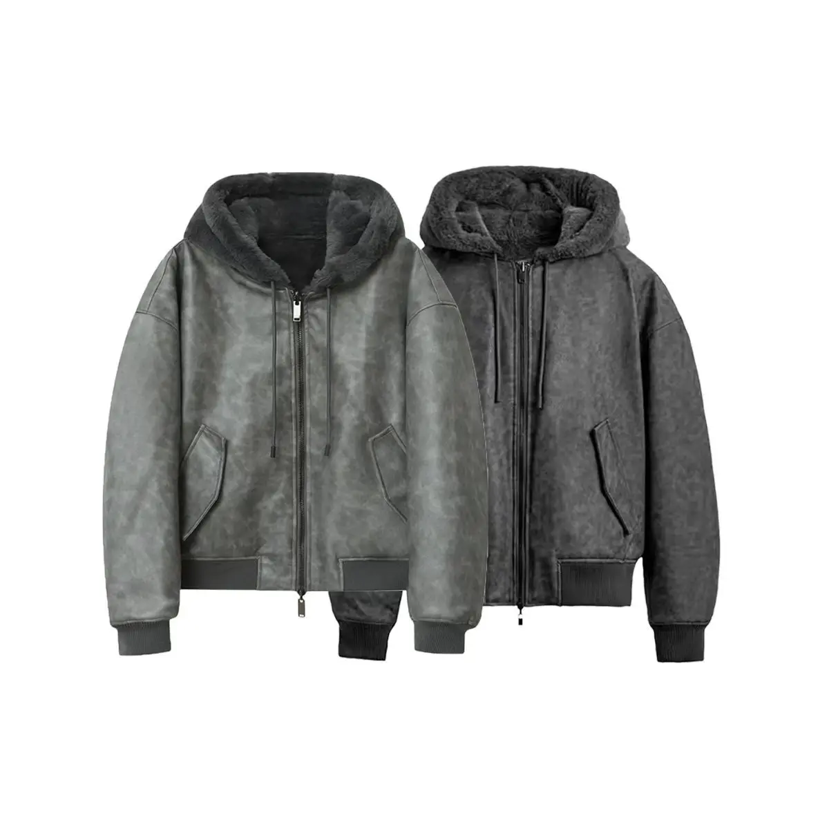 2026 New American Retro Reversible Hooded Jacket for Men Winter Thick Warm Men's Zipper Hoodie Sweatshirt Y2k Streetwear Coat
