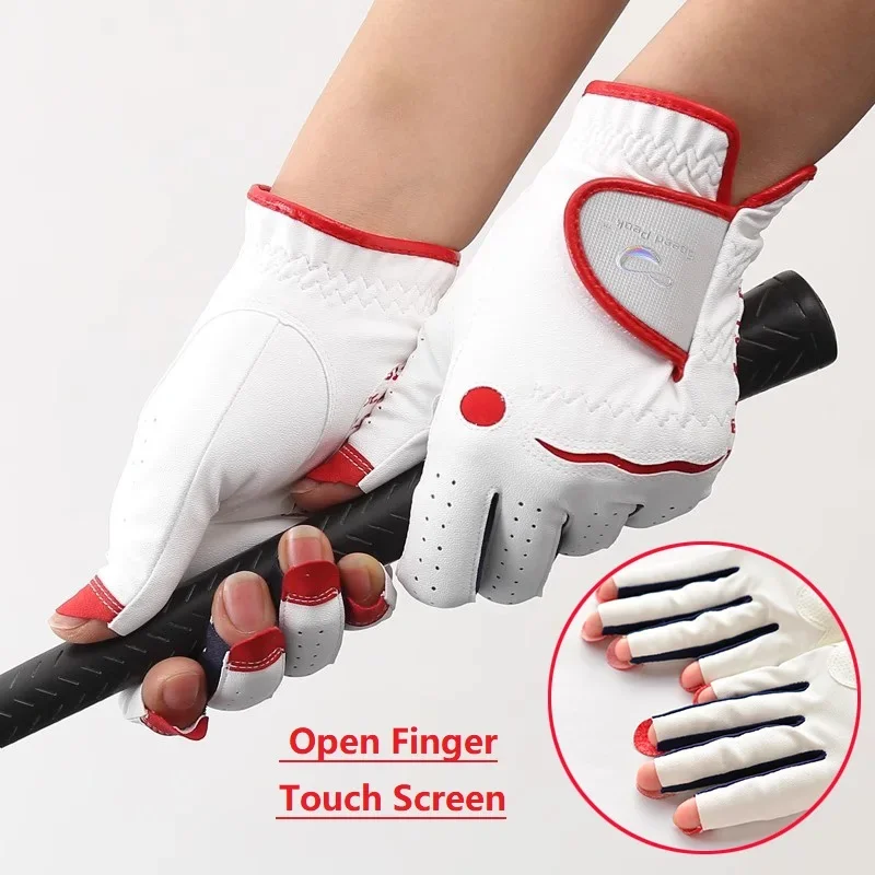 Ladies Open Finger Golf Gloves Palm Anti-slip Left and Right Hands Golf Mittens Breathable Sports Cycling Gloves Touch Screen