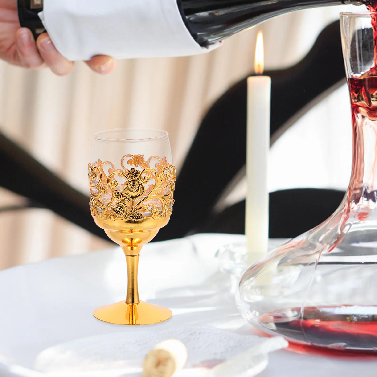 Decorative Metal Glass Wine Cup Vintage Retro Small Liquor Cup for Home Bar Decor Drink Coffee Juice Bubble Tea Hot Cold