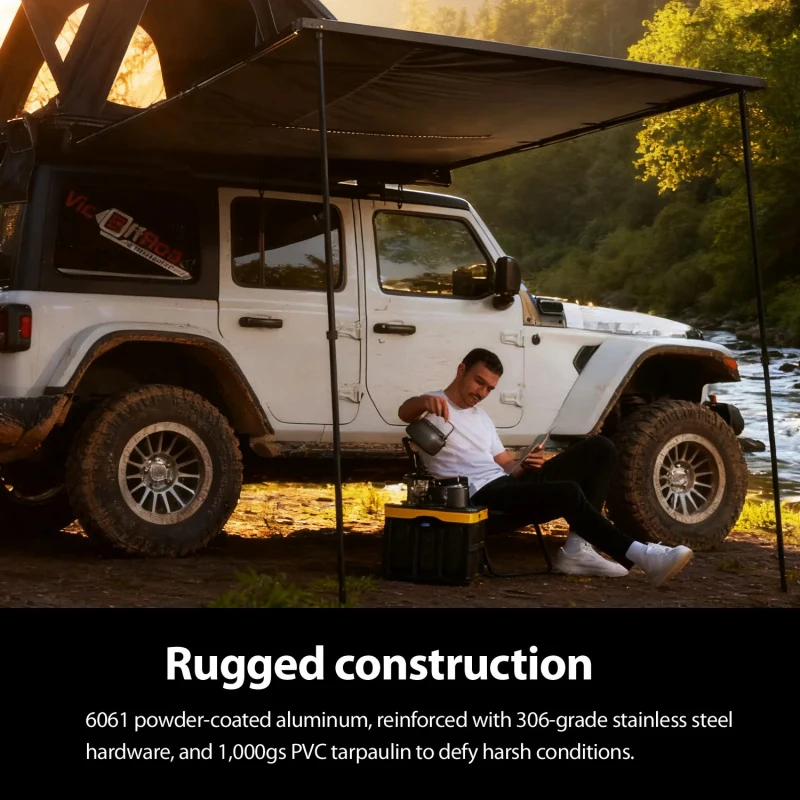 

Hot Selling 2/2.5/ 4WD Overland Vehicle SUV Truck Aluminum Car Side Retractable Awning Roof Top Tent C High Quality