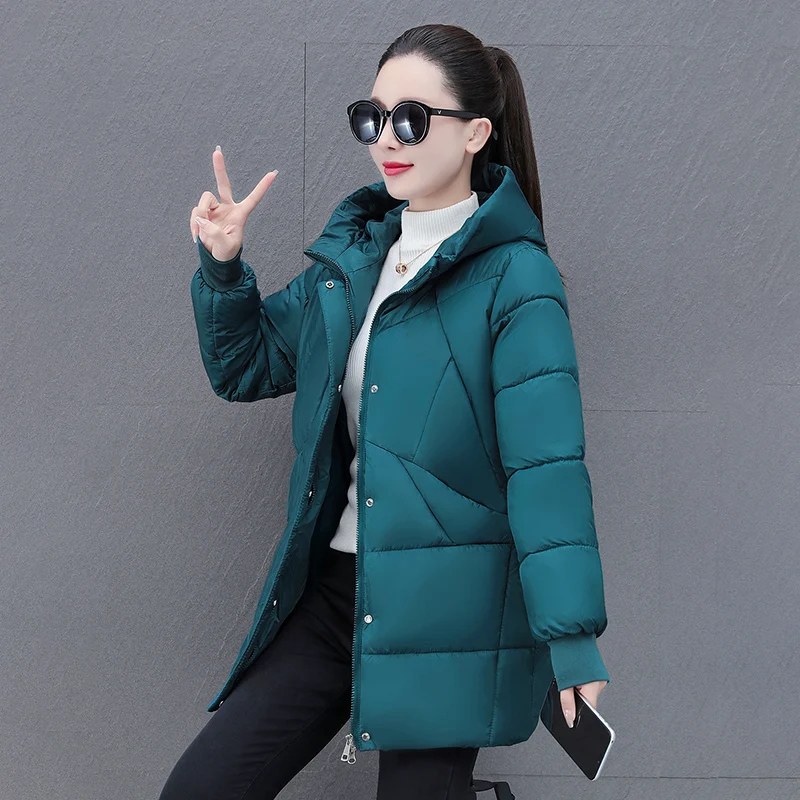 New Korean Casual Thick Medium To Long Hooded Coat For Women In Autumn Winter Loose Fashionable Versatile And Warm Cotton Jacket