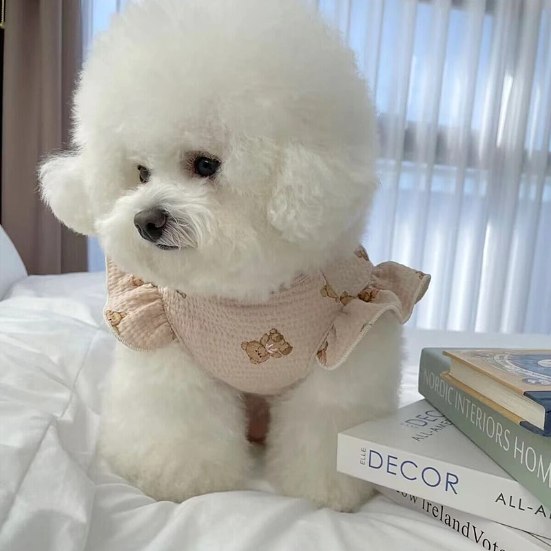 Beige Pet Traction T-shirt Teddy Cartoon Summer Clothes Poodle Soft Two-legged Clothes Puppy Leggings Dog Products