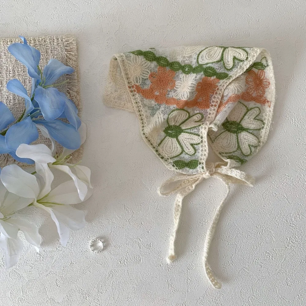 

Cute Hollow Out Headscarf Sweet Flower Knitted Artistic Headband Lace Scarf