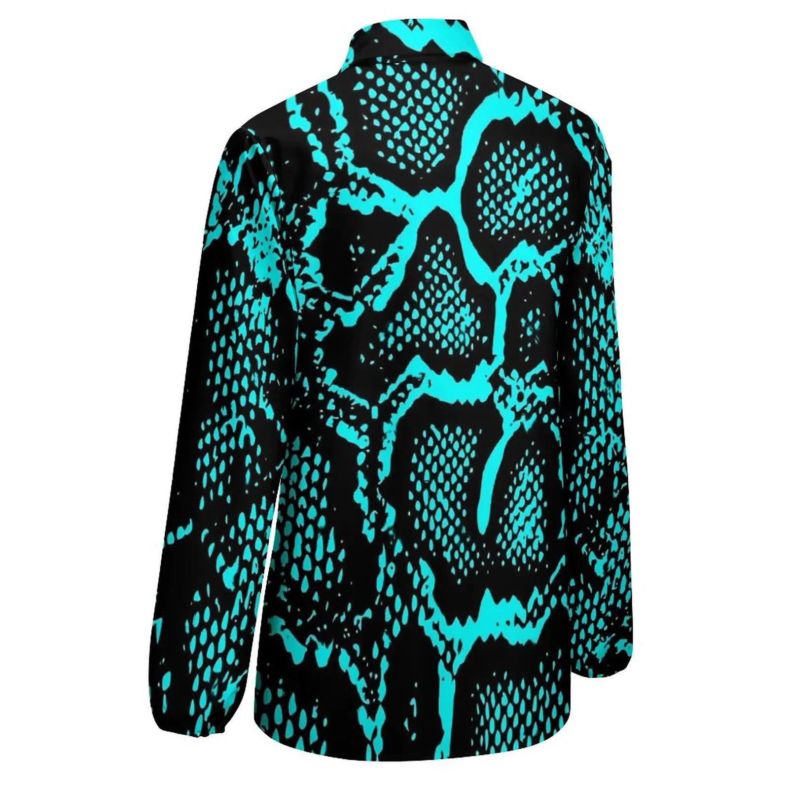 Blue Snakeskin Blouse Long-Sleeve Python Skin Print Vintage Blouses Female Classic Oversize Shirt Graphic Tops Birthday Gift