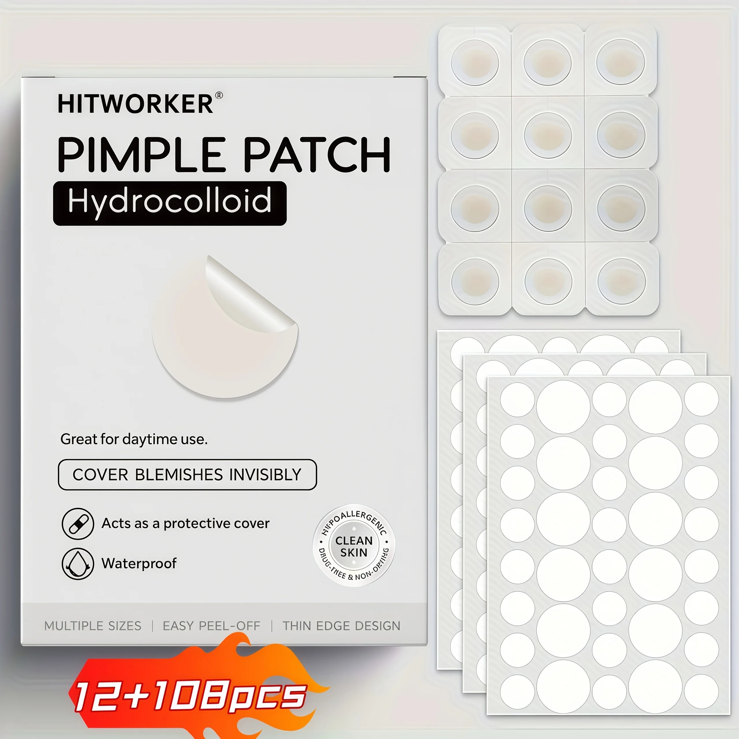 108Pcs daily use + 12pcs night use gel covering round stickers,Acne Acne Patch Anti-inflammatory Healing Absorption Sticker Cove