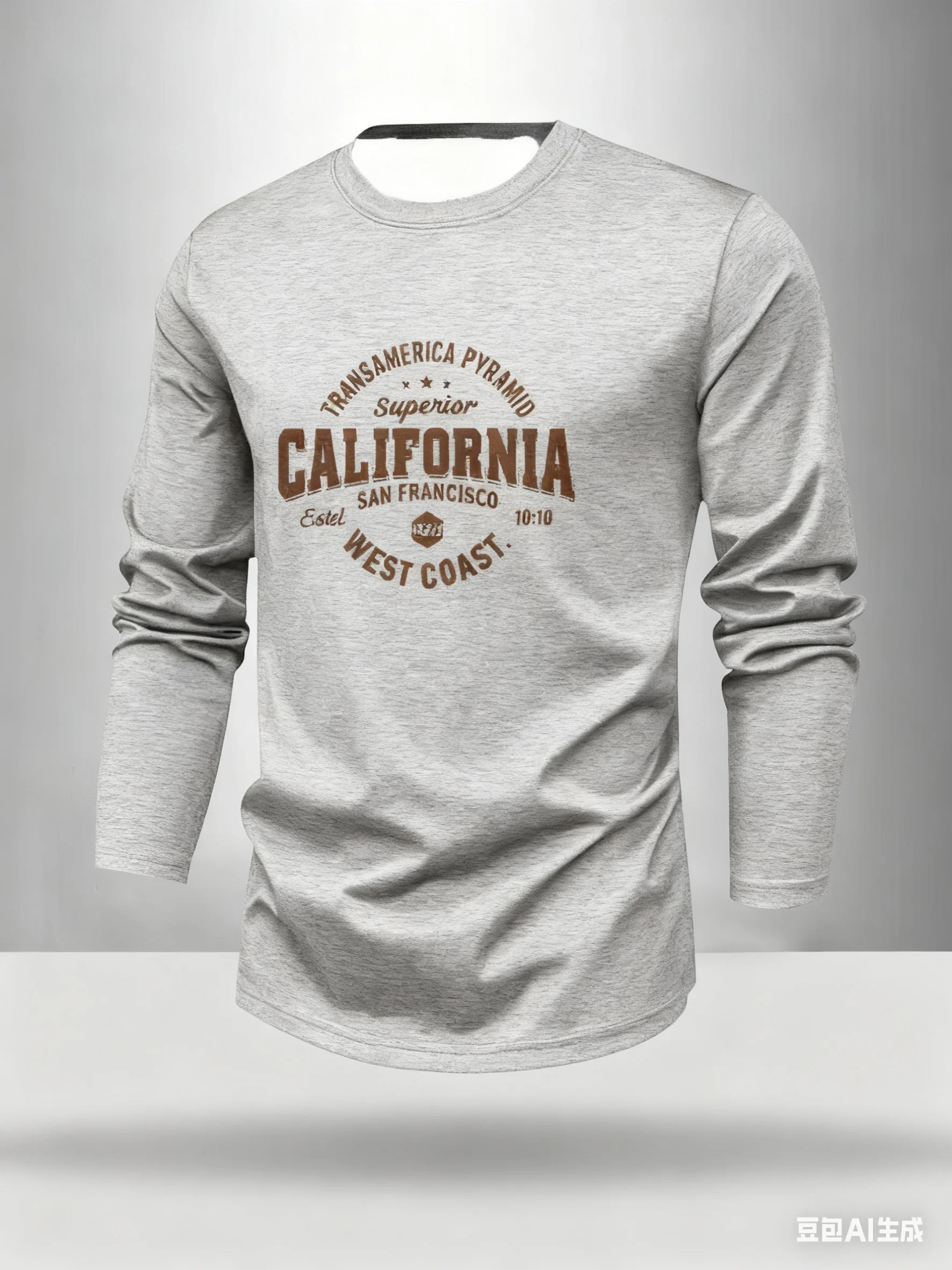 2026 الرجال الأساسية عادية اليومية تنوعا الرياضة فضفاضة تناسب كاليفورنيا الساحل الغربي مطبوعة الجولة الرقبة طويلة الأكمام تي شيرت #2