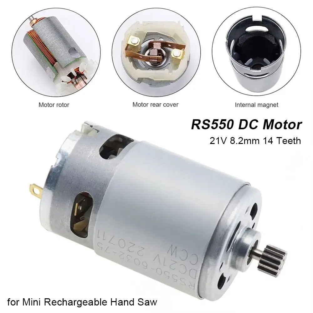 Motor DC RS550 21V Durável com 14 Dentes e 8.2mm para Serra Elétrica, Motor Micro de 28000RPM para Mini Serra Recarregável