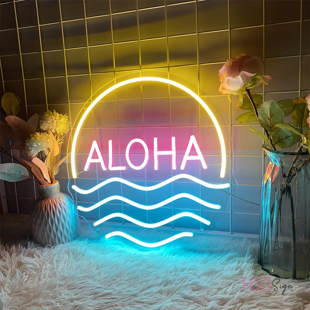 Aloha Neon Led Sign Sun Wave Neon Lights USB LED Lamps Signs Home Wall Decor Bedroom Kid Room Bar Party Game Room Decoration