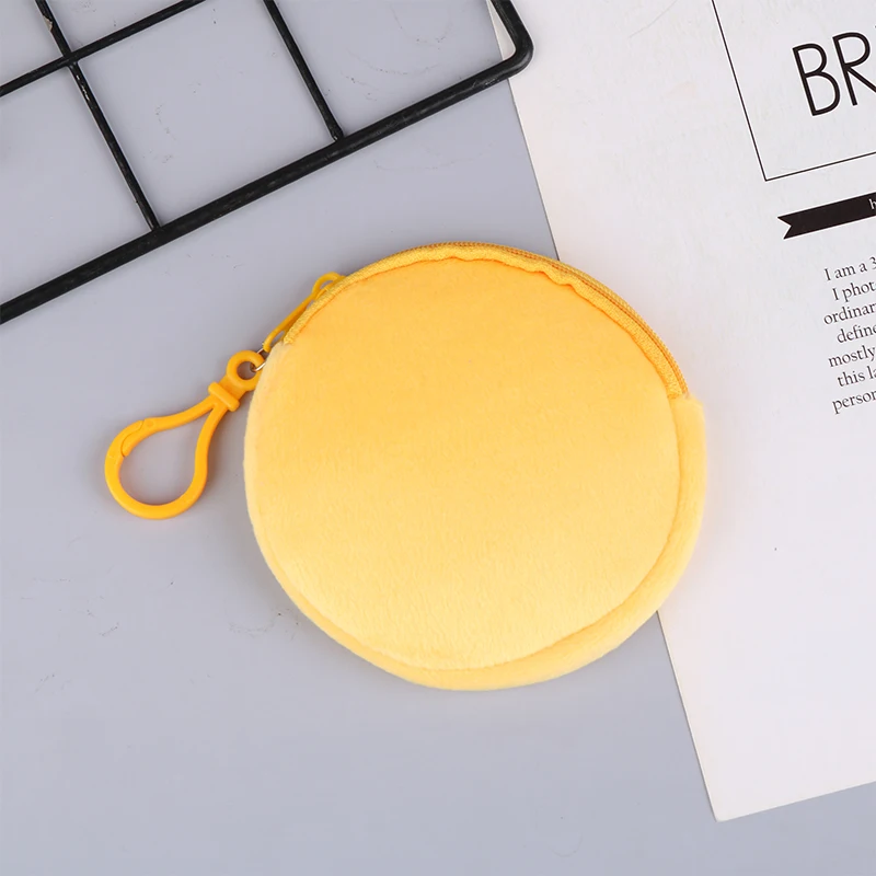 10cm Color Round Zipper Plush Coin Bags Small Money Coin Pouch Wallet Portable Keyring Keychain Earphone Storage Bags Organizer