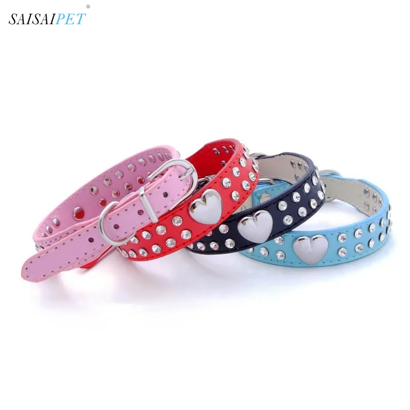 الحيوانات الأليفة طوق صف مزدوج حجر الراين السلس الحب سبائك الزنك الملحقات بو الجلود الكلب الجر طوق بقعة #2