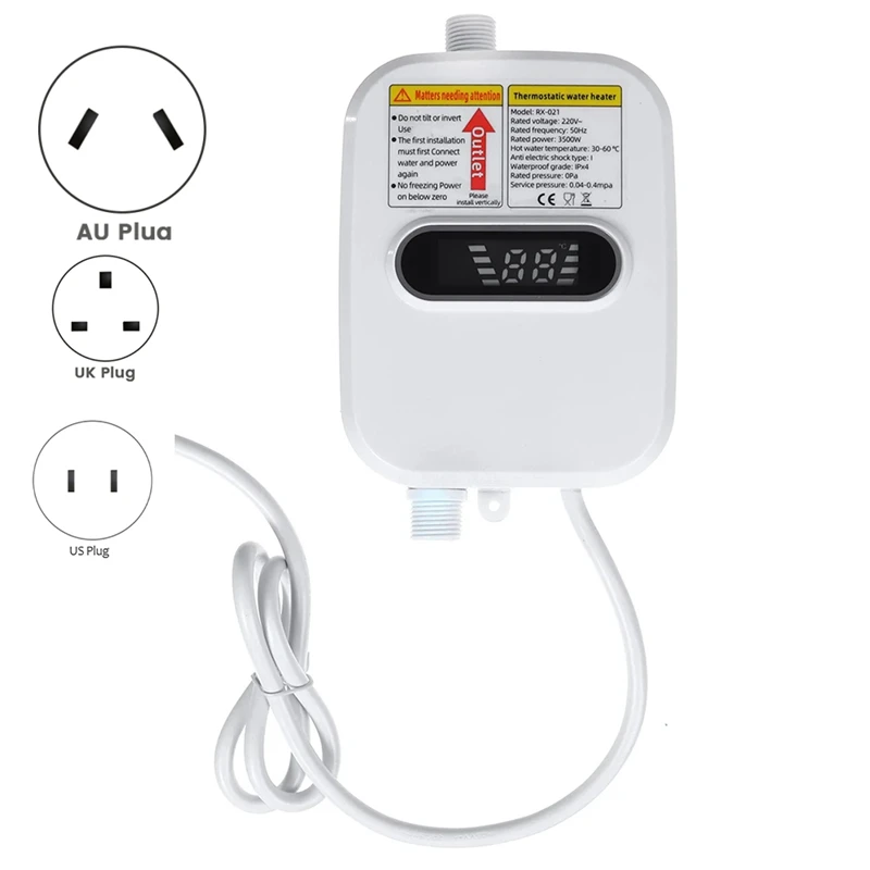 Aquecedor de água instantânea para banheiro Torneira do chuveiro Aquecedor de água quente Display digital para casa de campo 3500W