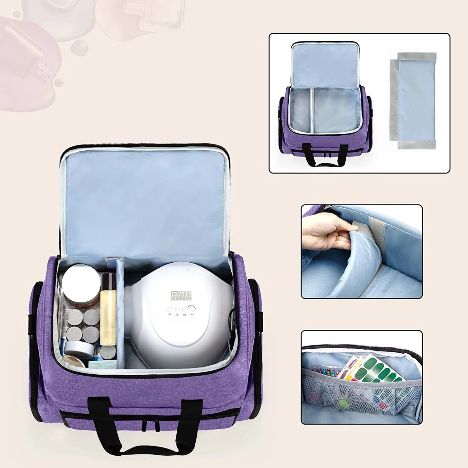 Nail Polish Storage Bag for Manicure Sets Portable with 2 Removable Pouch Nail Polish Case Nail Polish Holder Toiletry Case