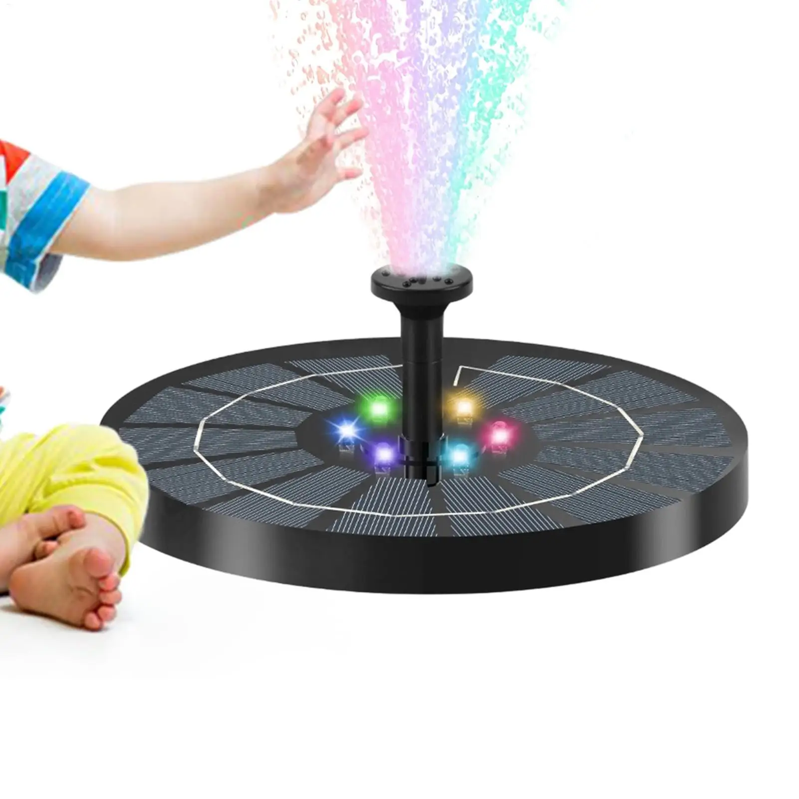 Fountain Light 7 Colors LED Solar Fountain Light Rotating Fountain with 6 Nozzle Water Pump Outdoor Bird Bath Garden Decor