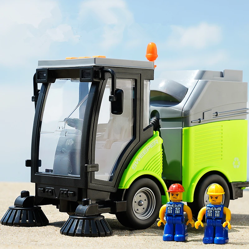 New Alloy Sweeper Model Diecast Road Cleaning Refuse Bin Classification Sanitation Vehicles Car Model Sound and Light Kids Gifts