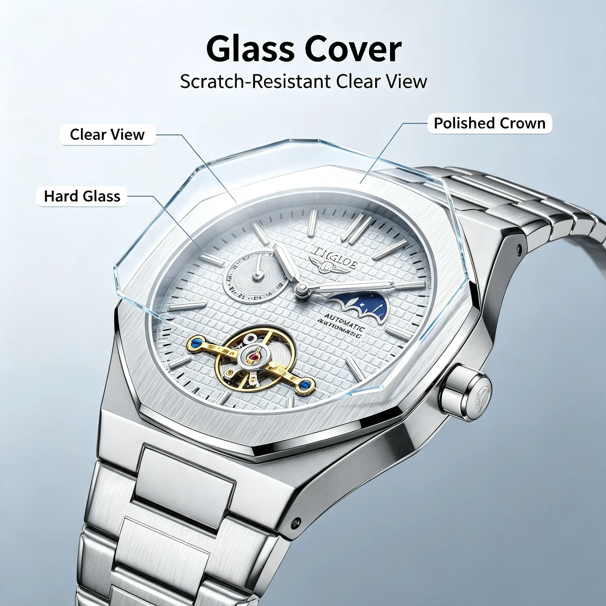 LIGE New Luxury Tourbillon Mechanical Watches For Men Multifunctional Chronograph Moon phase Automatic Date reloj hombre