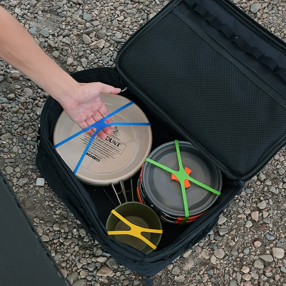 

Outdoor camping tableware storage H-shaped silicone tape elastic color tie tableware cross packing belt EDC