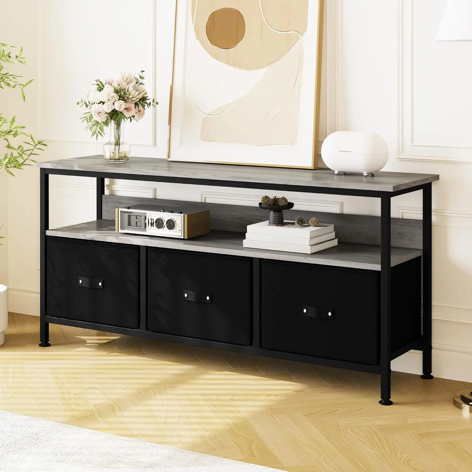 Mueble para TV, Centro de Entretenimiento, Mueble para TV de 55 Pulgadas para Dormitorio, Mueble para TV con Cajones, Estantes, Mesa Consola Multimedia