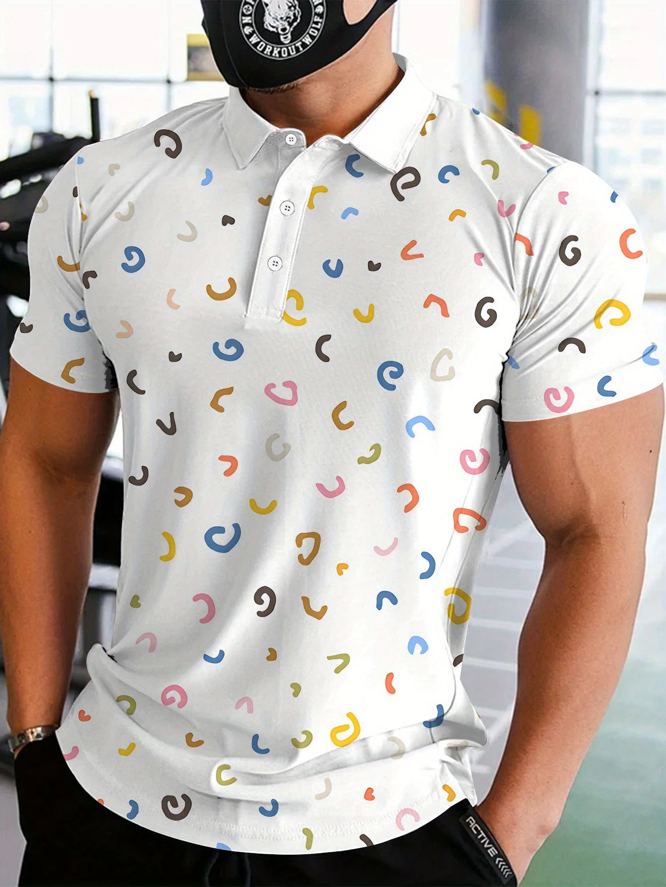 New men's short-sleeve polo shirt T-shirt, loose-fitting and tailored with printed patterns, versatile basic crew-neck top suita