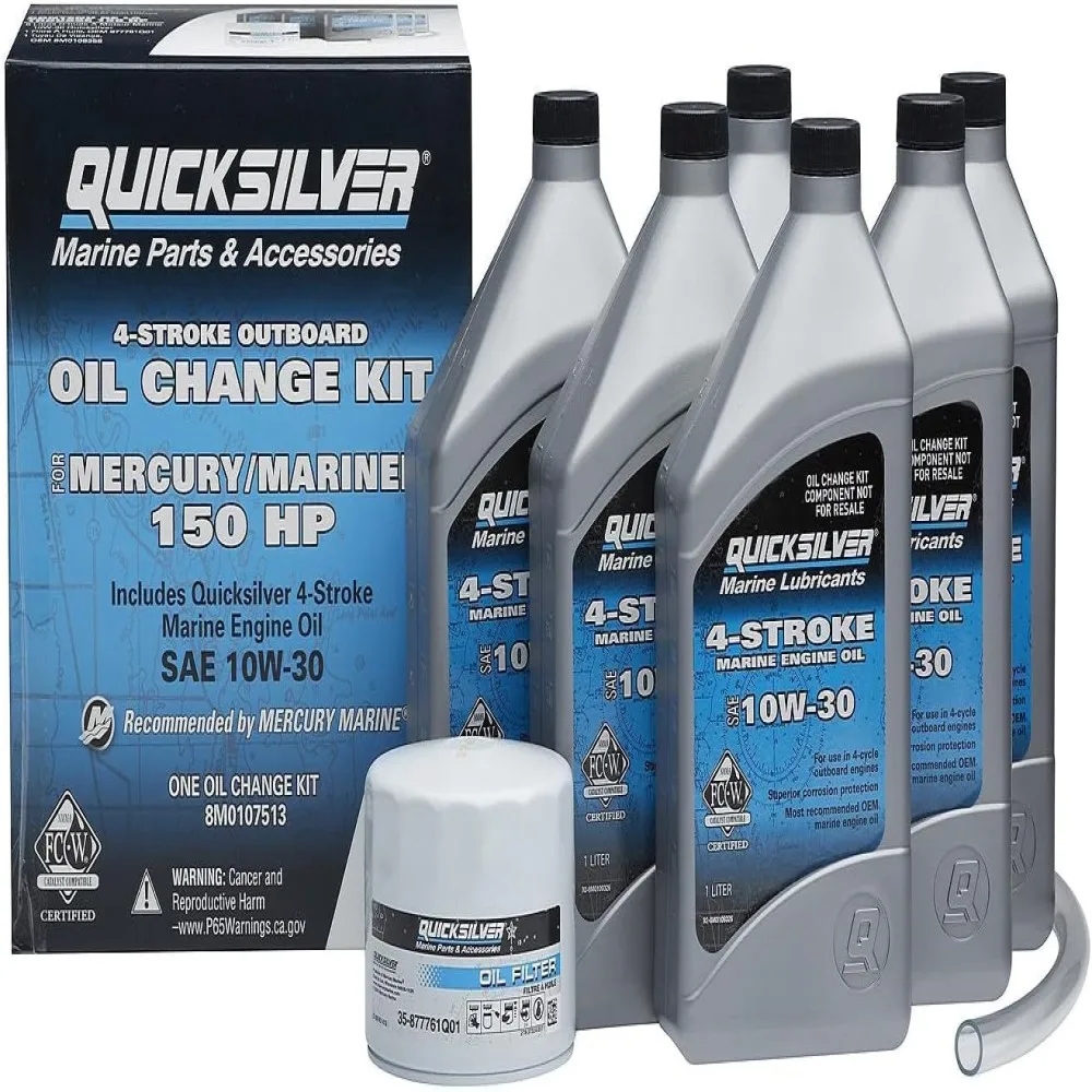 Quicksilver 4-Stroke Oil Change Kit – for Mercury Outboard Engines – 15, 20, 25, 30, 40, 50, 60, 75, 90, 115, 150, 175, 200, 225