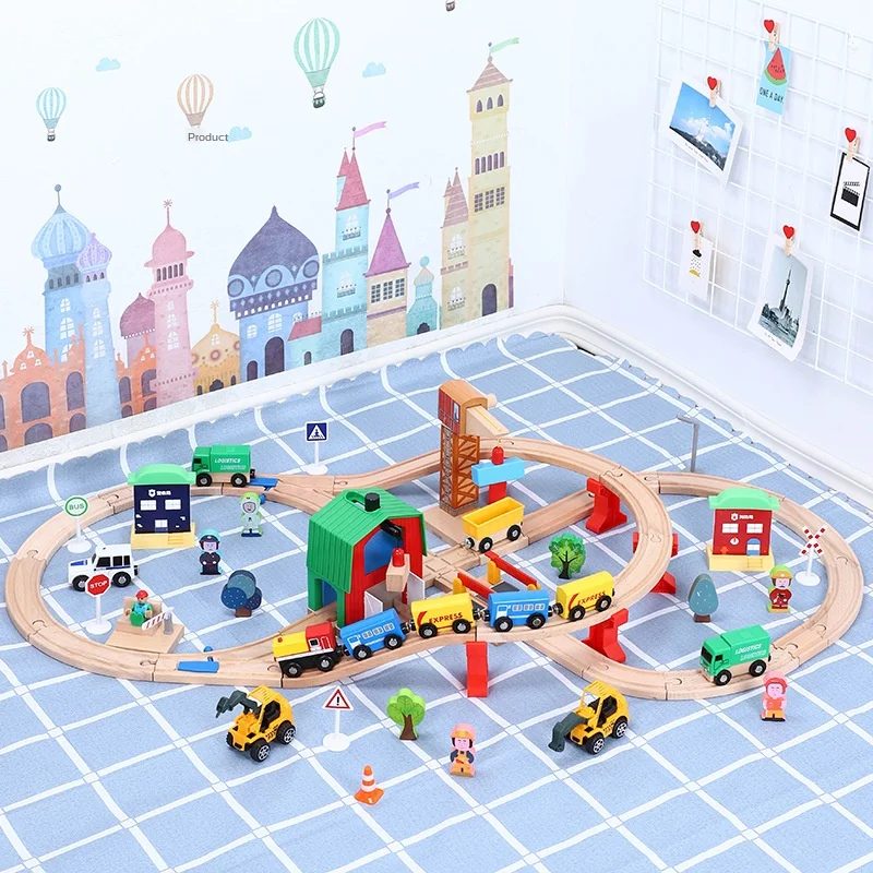 Wooden Track Set Transportation Scenario Electric Train Play Set Compatible With Wooden Track Accessories Kids Toy Gift Pd01