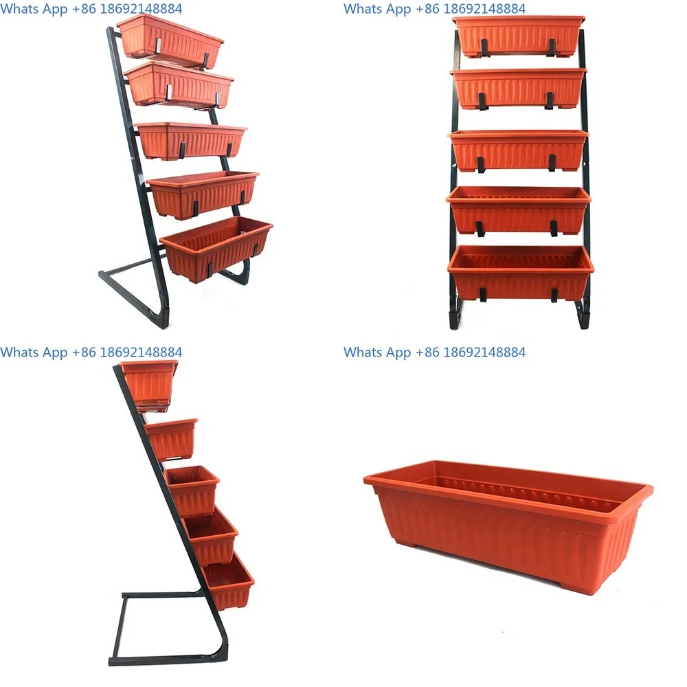 

5 Tier Metal Standing Garden Plant Stand with Plastic Flower Pots for Greenery Display