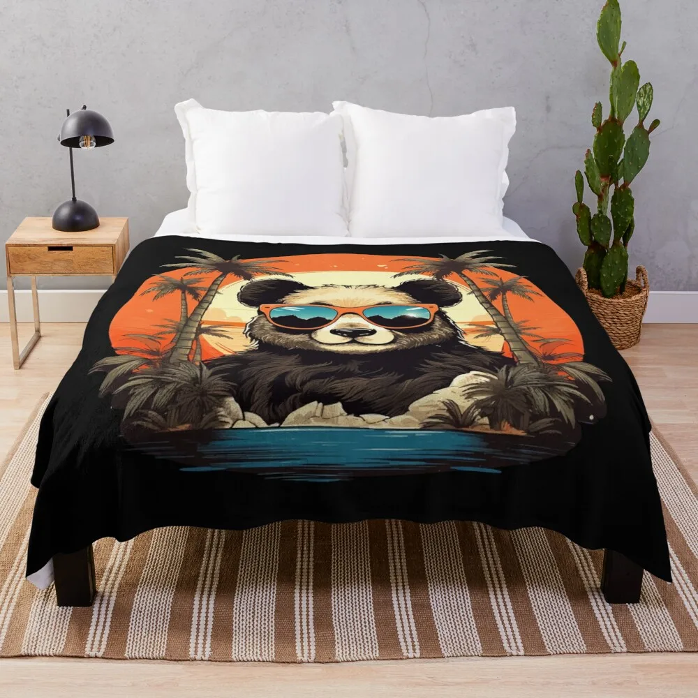 

Panda with sunglasses, sun & sea Throw Blanket Sofa Quilt Sofa Throw Blankets