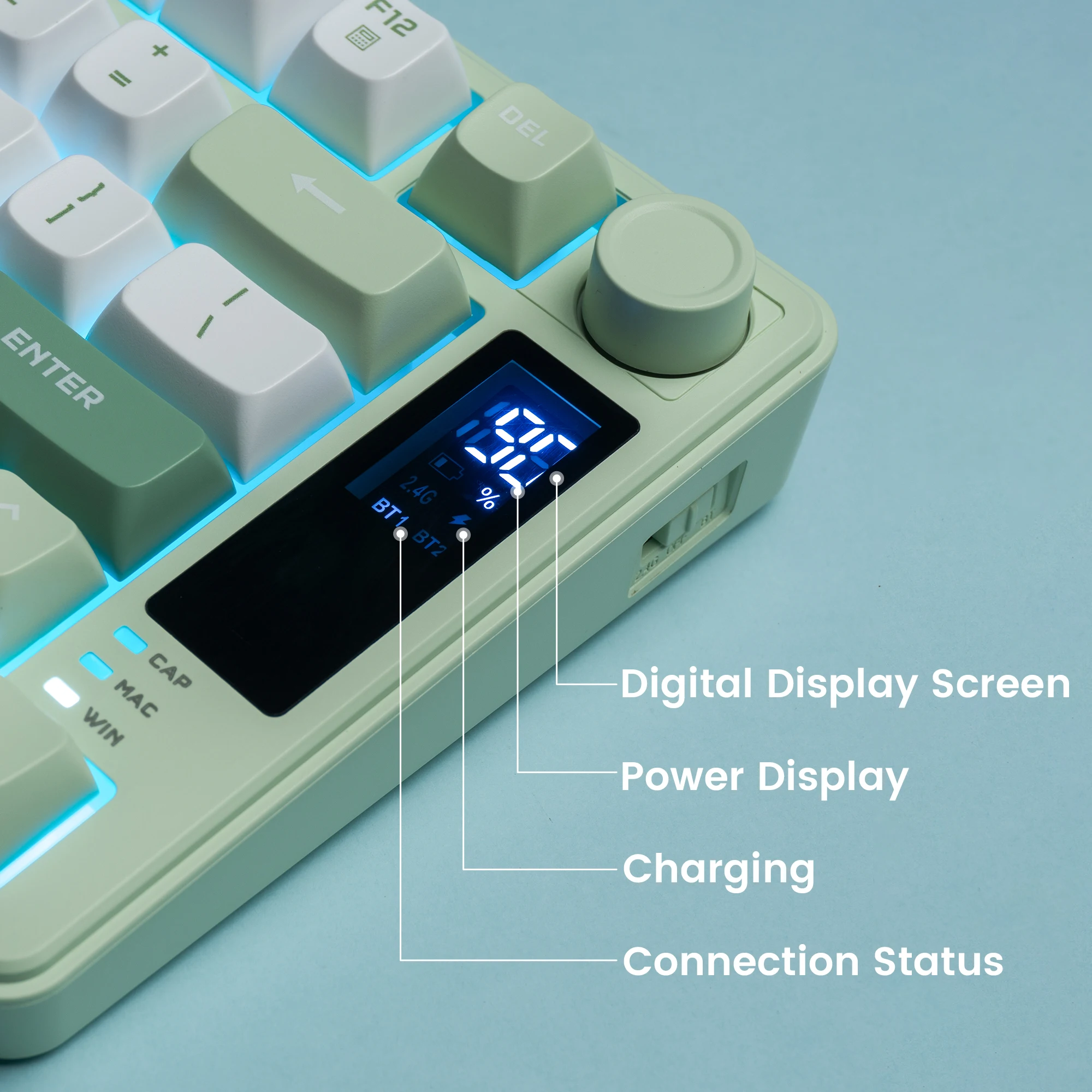 Womier DK75 75% Wireless Membrane Keyboard 3-Mode Bluetooth/2.4G/USB-C RGB Backlit Keyboard with Knob&Screen for PC/Mac Gamer