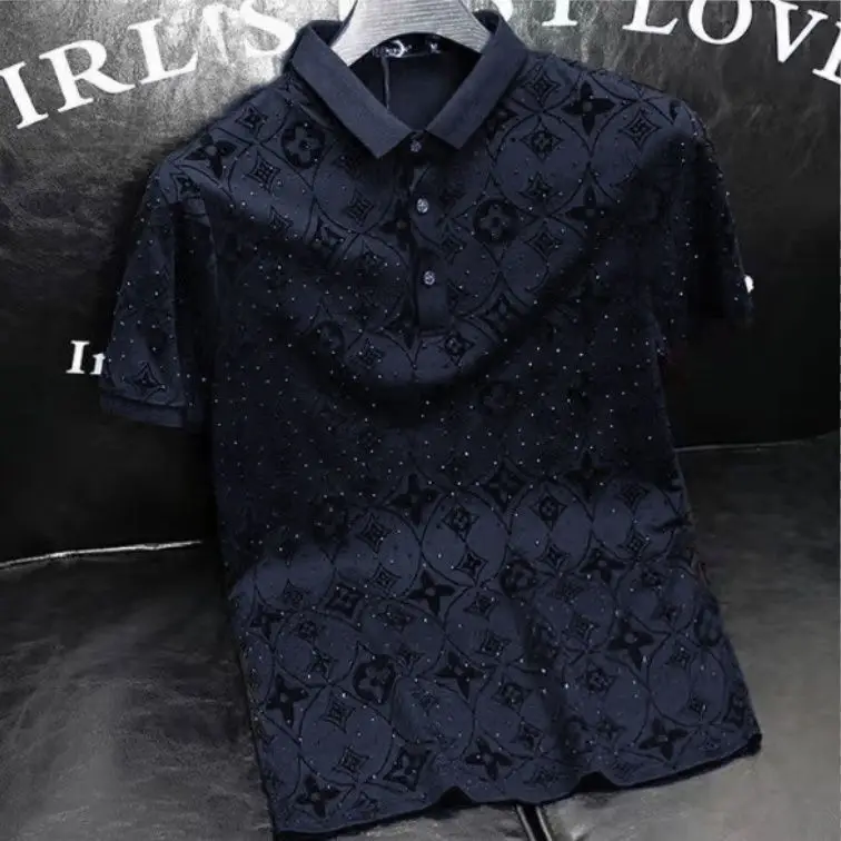 High-End trend ige Marke Polos hirt Herren Schwerindustrie Hot Diamond kurz ärmel ige schöne Jacquard T-Shirt