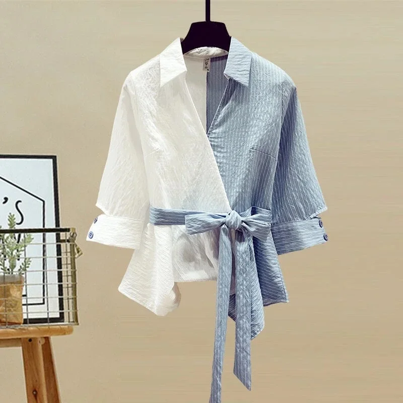 Women'S Pants Summer Solid Color  Korean Color Block Shirt Jeans Fashion High Waist Loose Casual Y2k Women'S Jeans