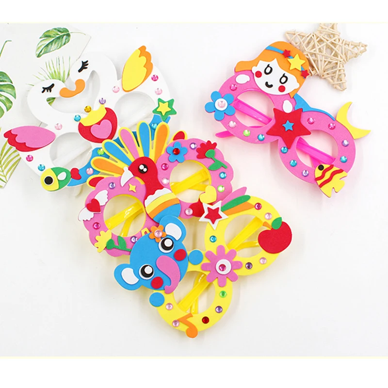 2/6/12 Sets Cartoon EVA Diamond Glasses DIY Stereoscopic  Art Craft Toy Handicraft 3D Stickers Children Toys Birthday Gift