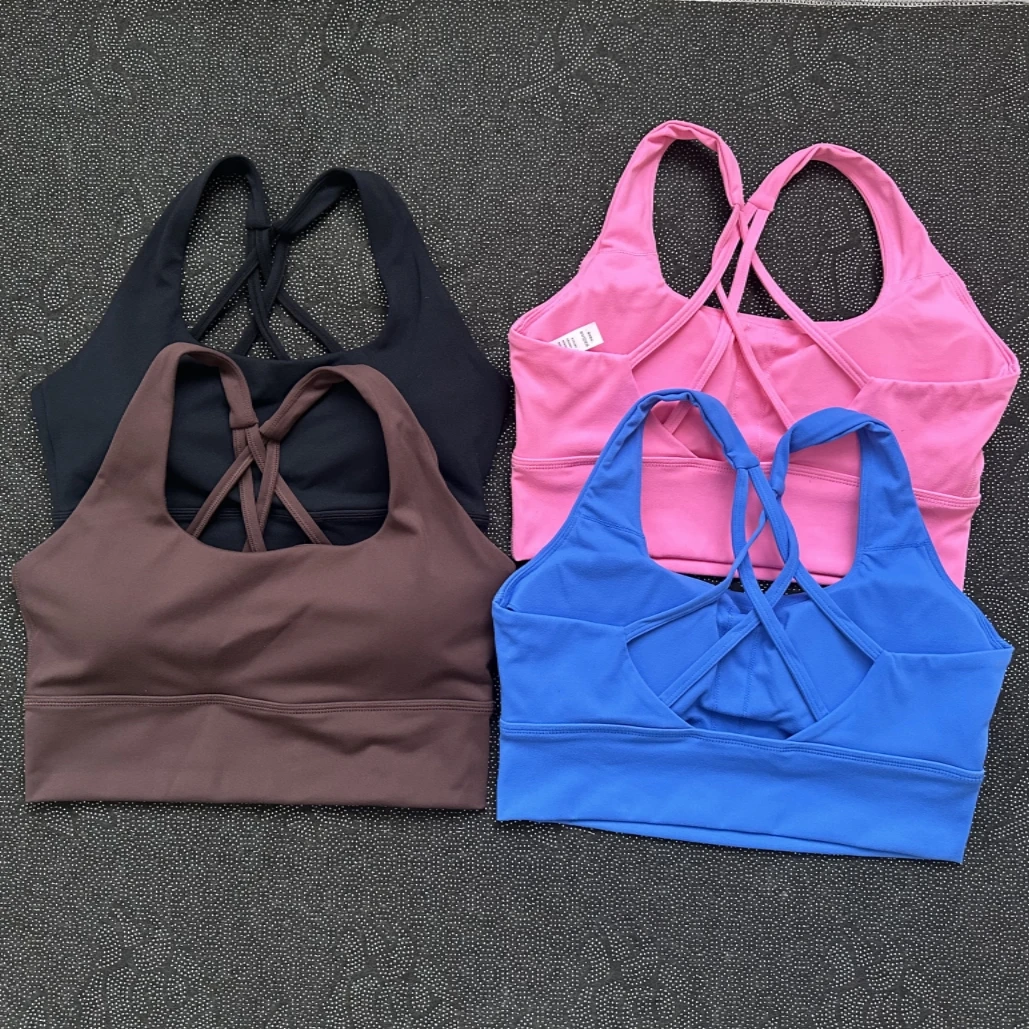 Solid Color Butter Cross Gym Yoga Underwear Women Hollow back shoulder straps Fitness sport Bra Top 