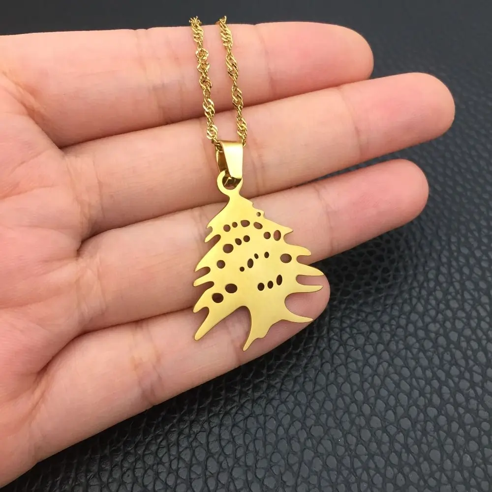Stainless Steel Cedar Tree Pendant Necklace Green Enamel Pendant Design Enamel Tree Pendant Patriotic Symbol