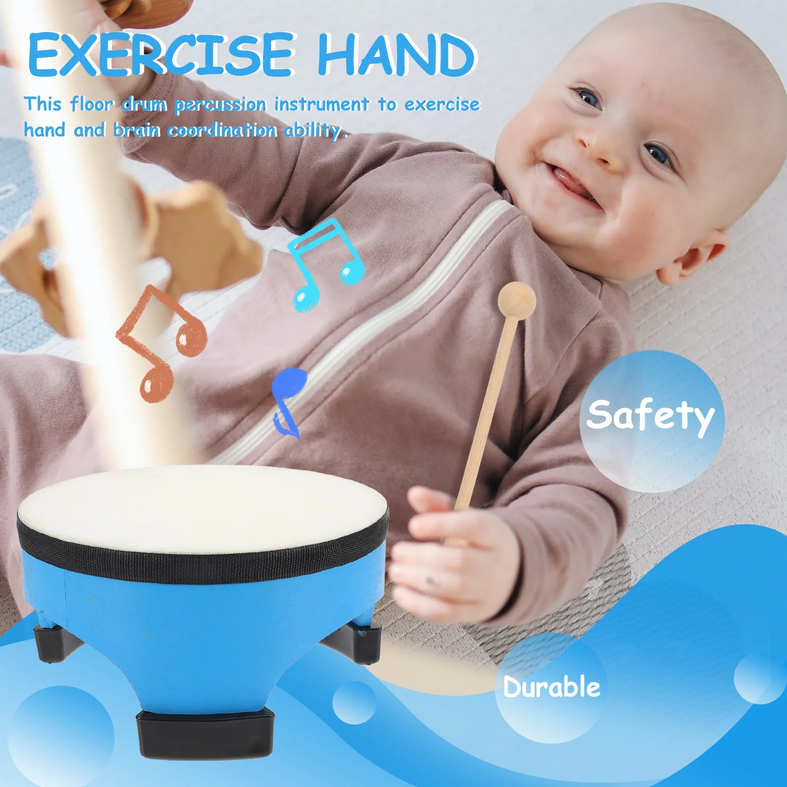 1 مجموعة طبلة أرضية من جلد الغنم للتعلم المبكر أداة عزف موسيقى طبل قرع تعليمي