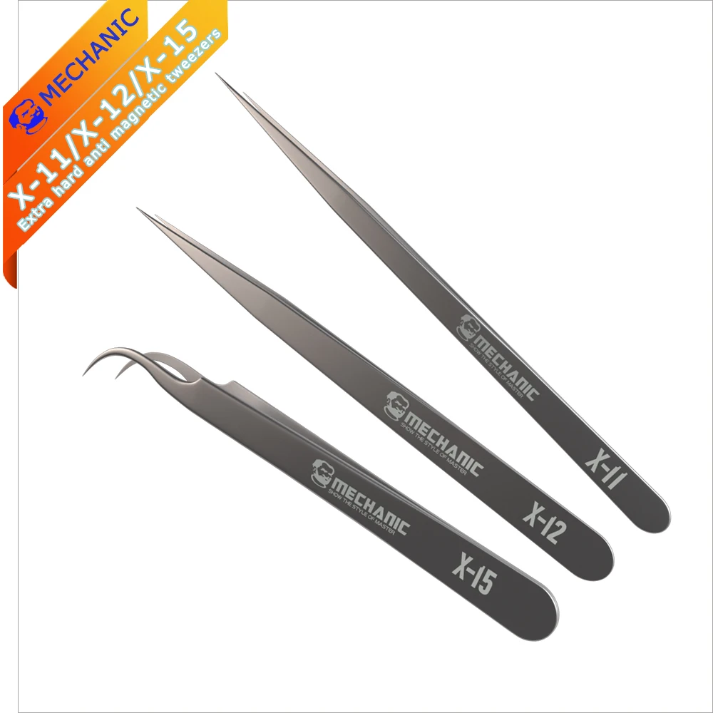 

MECHANIC X-11 X-12 X-15 Extra Hard Tweezers No Magnetization Clamping Fine Jump Wire Curved/Straight Pointed Precision Tweezer