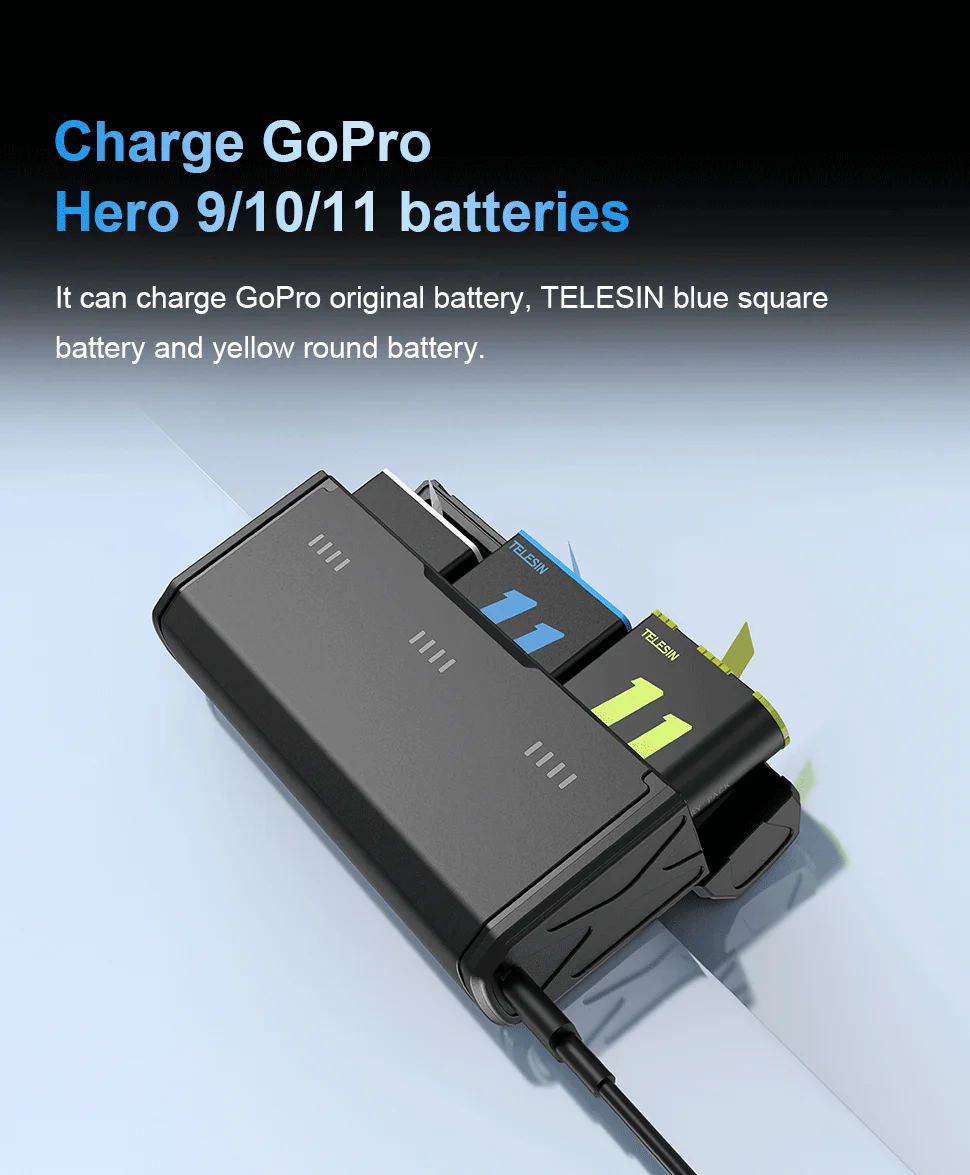 TELESIN 1750 mAh Endurence Batterie Für GoPro Hero 12 11 10 9 Gopro Zubehör Mit Batterie Box Für GoPro 9 10 11 12 Schwarz – Detail 10