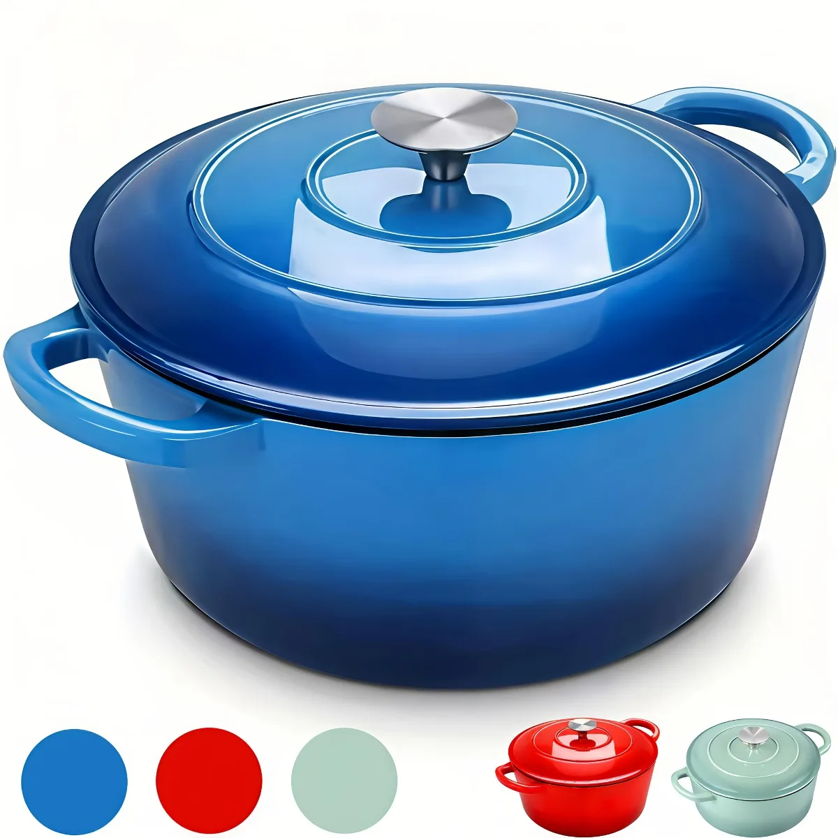 Enameled Cast Iron Dutch Oven Pot with Lid Dual Handles 500 F Oven Safe Dutch Oven Works on All Stovetops Heavy Duty Enamel Pot for Braising Roasting Baking Soups Stews Bread Home Kitchen Cookware Casserole Pot Kitchen Essentials for Cooking and Meal Prep