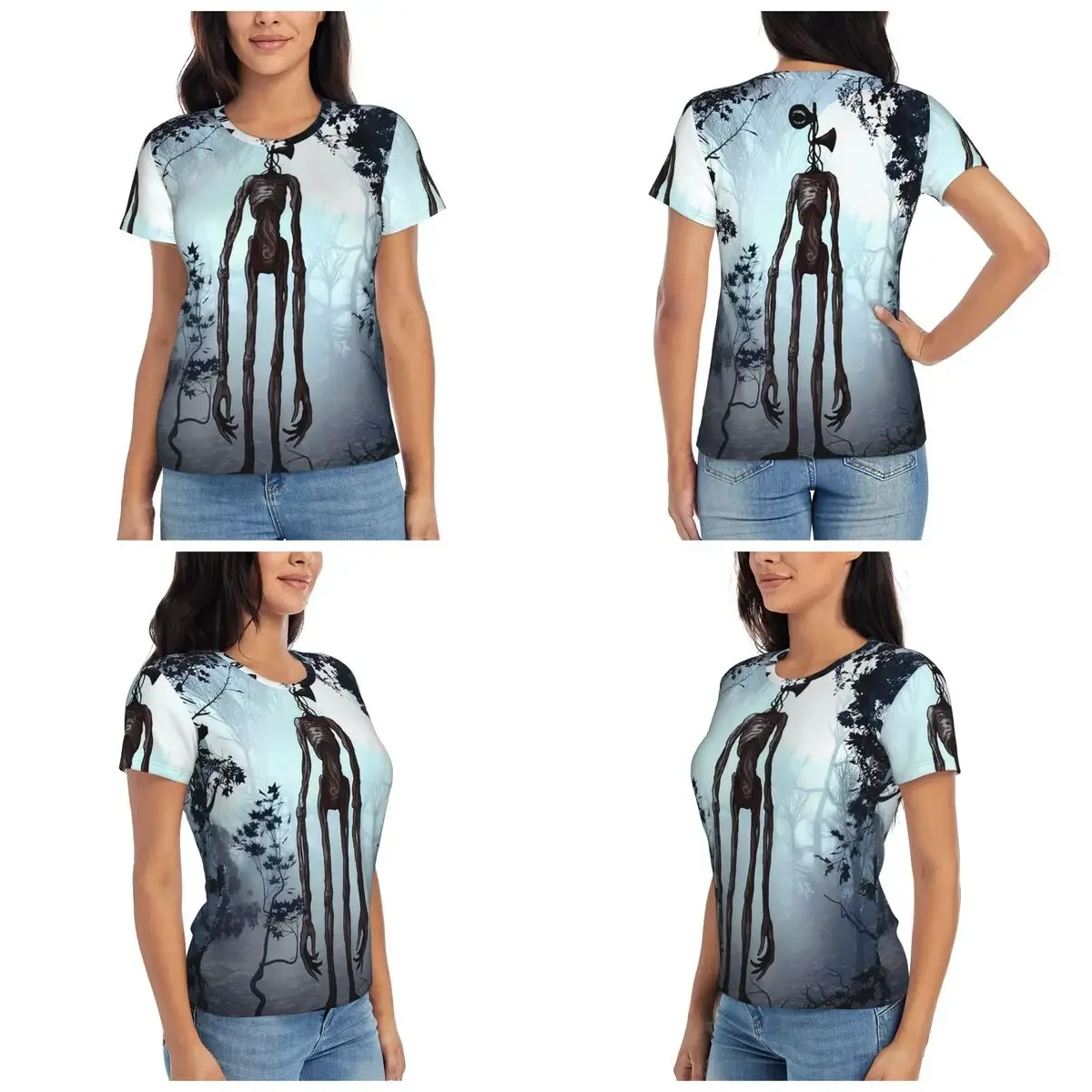 Siren Head In Dark Forest T-Shirt Women Short Sleeve T Shirts Round Neck Streetwear Cotton Summer Tees Streetwear