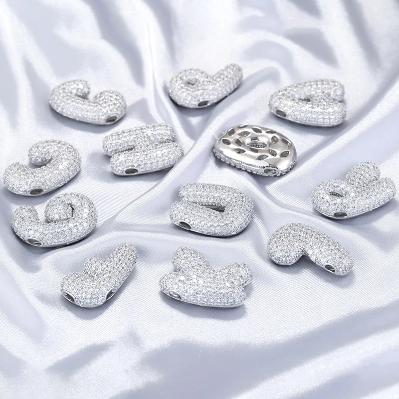 18K Golden Plated Thick Bubble Charms Letters Sparkling Rhinestone Balloon A-Z Initials Pendant Jewellery Accessories:VD1777