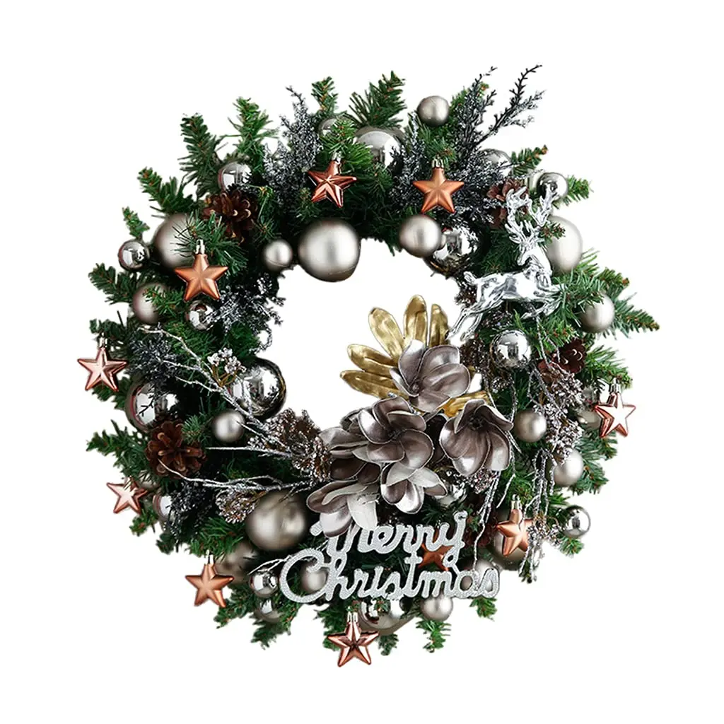 Decorative Wreath, Halloween Five-Pointed Star Shape Silver Sphere Home Outdoor Christmas Wreath Artificial Flower Thanksgiving