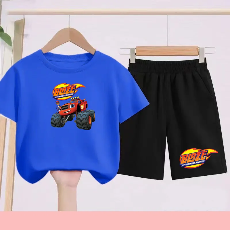 

Children's Summer Sports Set for 3-13 Years Old -Cartoon Animation Car Pattern Children's Gift T-shirt + Shorts Quick-drying Set