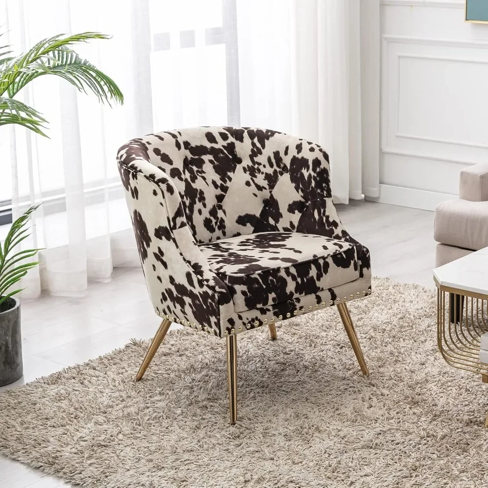Modern Armchair Living Room Chair, Small Tufted Linen Accent Chair for Bedroom with Upholstered Cushion, Comfy Bedroom Chair