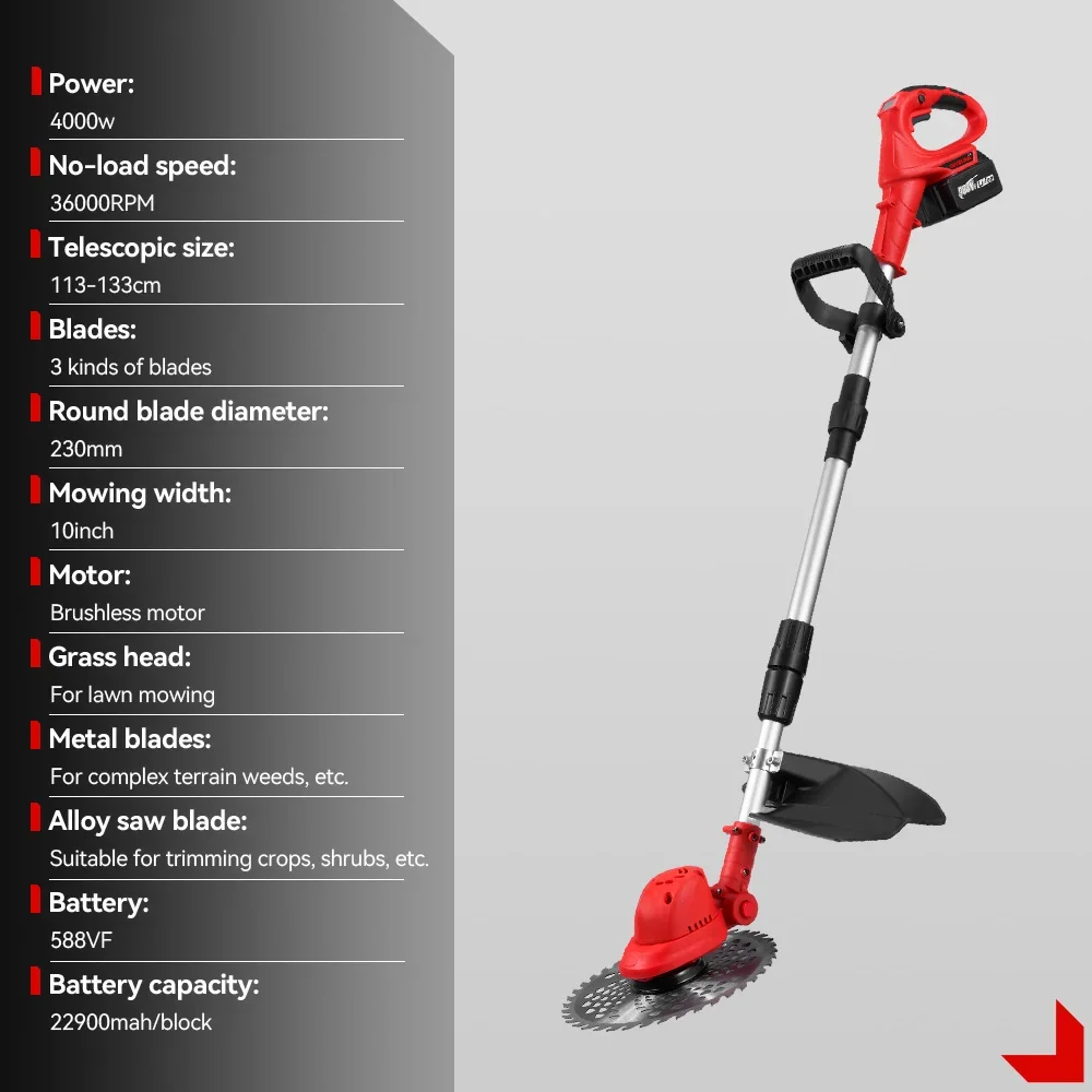 Cortacésped eléctrico sin escobillas ONEVAN de 10 pulgadas, cortadora de césped inalámbrica de 36000RPM, herramienta de jardín ajustable de longitud