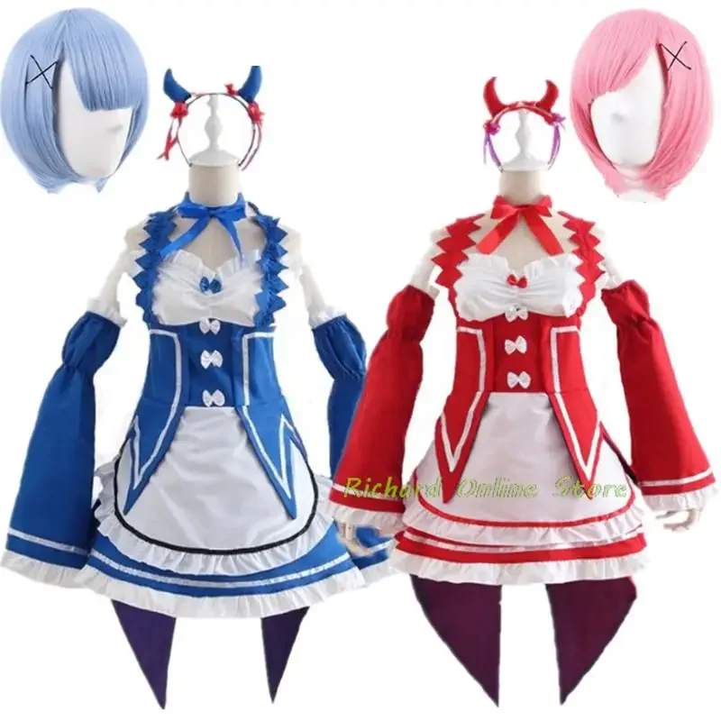 Ram REM cosplay re: zero Kara hajimeru isekai Seikatsu black costume girls maid outfit women apron dress Halloween costumes