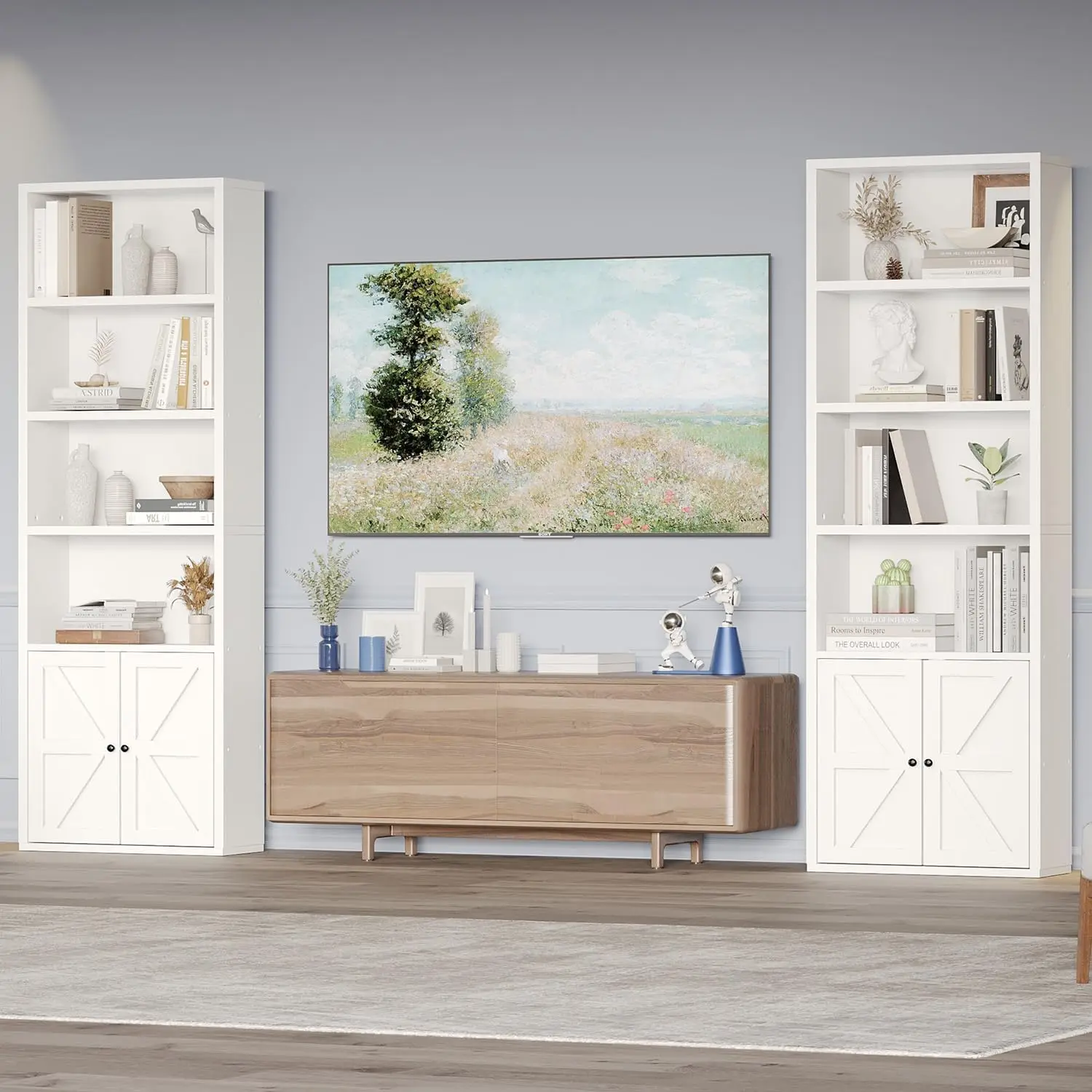 6단 산업용 책장 2개 세트, 71피트 높이의 흰색 바닥 책장(수납 캐비닛 포함)